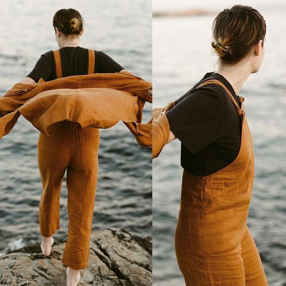 BEATON STUDIO 100% Linen Overalls in Rust Size XS - Picture 4 of 16